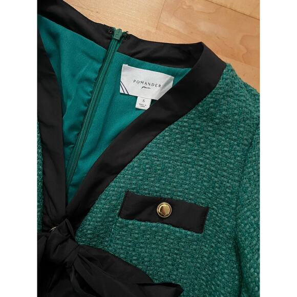 Pomander Place by Tuckernuck Green Coco Tweed Bow Dress Long Sleeve Small - Picture 3 of 4